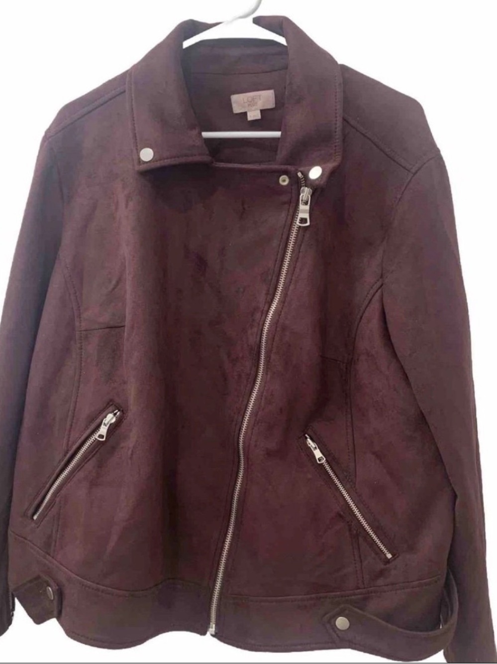 Loft Asymmetrical Full Zip Moto Jacket Faux Suede Soft Brown Plus Size 18 Women
